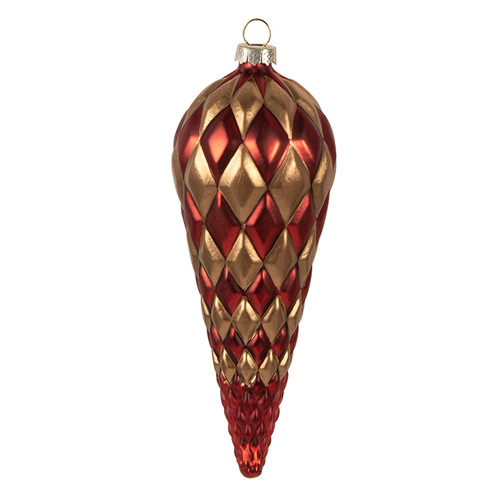 Clayre&Eef KerstbalØ 6x16 cm Rood Goudkleurig Glas afbeelding