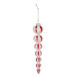 Clayre & Eef Kerstbal Ø 4x18 cm Wit Rood Glas