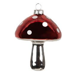 Clayre & Eef Ornamento Natalizio Fungo Ø 7x9 cm Rosso Vetro Nessuna forma