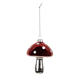 Clayre & Eef Ornamento Natalizio Fungo Ø 7x9 cm Rosso Vetro Nessuna forma