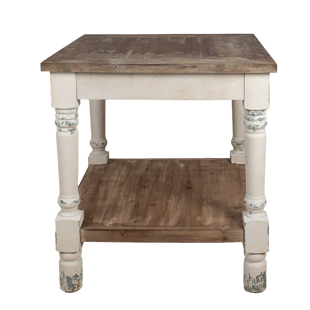 Clayre&Eef Bijzettafel 80x80x85 cm Wit Bruin Hout afbeelding