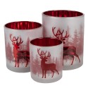 Clayre & Eef Theelichthouder Set van 3 Wit Rood Glas Hert