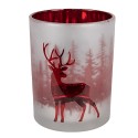 Clayre & Eef Theelichthouder Set van 3 Wit Rood Glas Hert