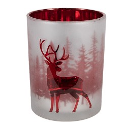 Clayre & Eef Theelichthouder Set van 3 Wit Rood Glas Hert