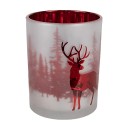 Clayre & Eef Theelichthouder Set van 3 Wit Rood Glas Hert
