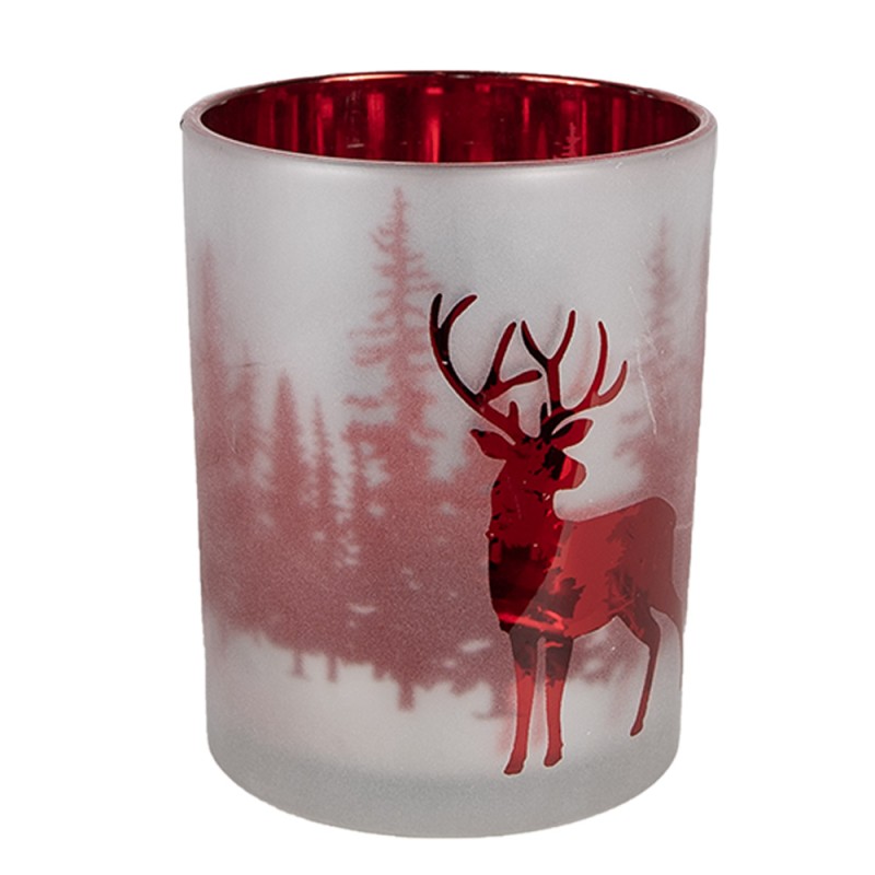 Clayre & Eef Theelichthouder Set van 3 Wit Rood Glas Hert