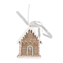 Clayre & Eef Weihnachtsanhänger Lebkuchenhaus 6x1x8 cm Braun Polyresin