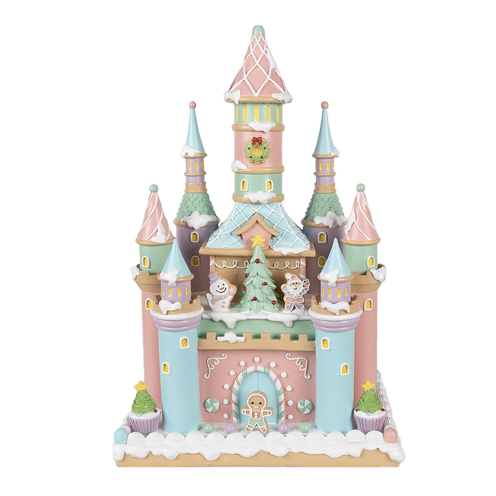 Clayre&Eef Gingerbread house 27x18x42 cm Roze Polyresin afbeelding
