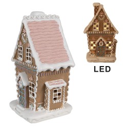 Clayre & Eef Gingerbread house met LED 13x10x21 cm Bruin Polyresin