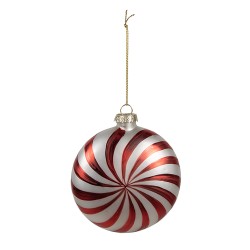 Clayre & Eef Palla di natale 8x3x8 cm Rosso Bianco Vetro
