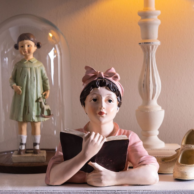 Clayre & Eef Figurine Woman 16x11x19 cm Beige Pink Polyresin