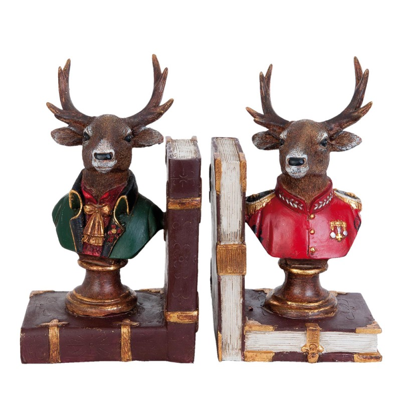Clayre & Eef Bücherstützen 2-er Set 14x13x18 cm Braun Rot Kunststoff Hirsche