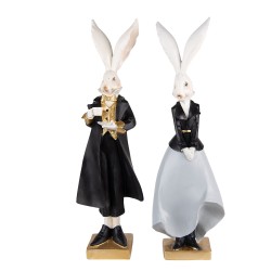 Clayre & Eef Beeld Konijn 14x12x47 / 14x12x47 cm Zwart Grijs Polyresin