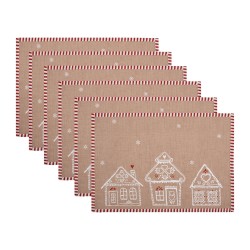 Clayre & Eef Tischsets 6er Set 48x33 cm Braun Baumwolle Lebkuchenhaus