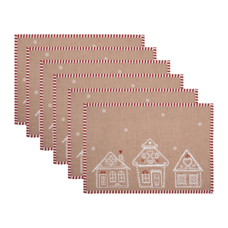 Clayre & Eef Tovagliette set di 6 48x33 cm Marrone Cotone Casa di pan di zenzero
