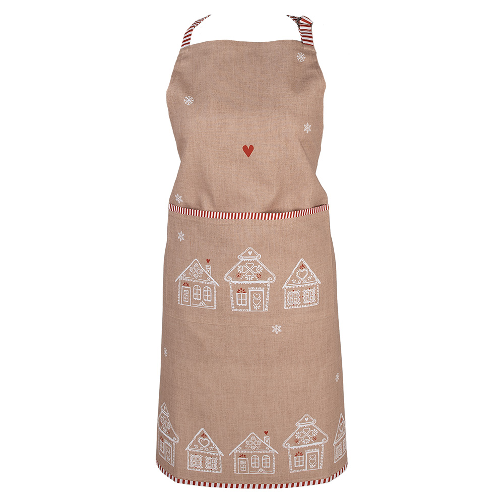 Clayre&Eef Keukenschort 70x85 cm Bruin Katoen Gingerbread house