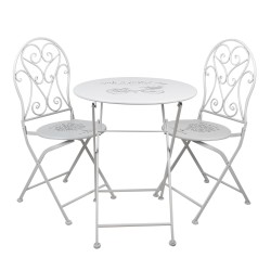 Clayre & Eef Ensemble bistro Table de bistrot Chaises bistrot set de 3 Ø 60x70 Blanc Fer