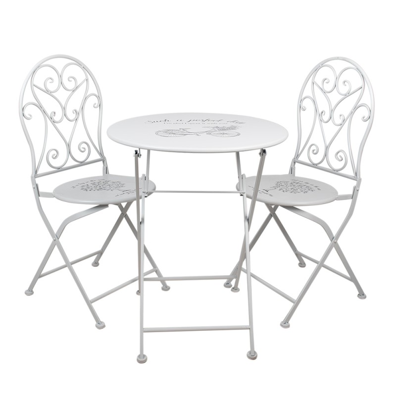 Clayre & Eef Ensemble bistro Table de bistrot Chaises bistrot set de 3 Ø 60x70 Blanc Fer