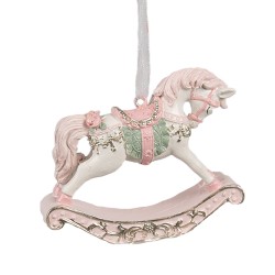 Clayre & Eef Ornamento Natalizio Cavallo a dondolo 8x2x7 cm Rosa Plastica