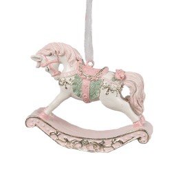 Clayre & Eef Ornamento Natalizio Cavallo a dondolo 8x2x7 cm Rosa Plastica