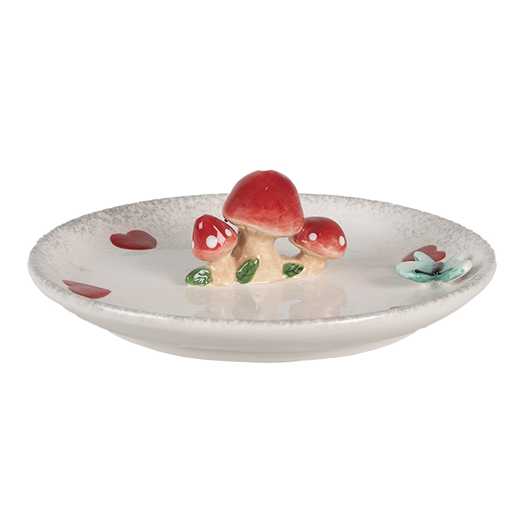 Clayre & Eef Decoratie schaal Ø 21x4 cm Wit Rood Keramiek afbeelding