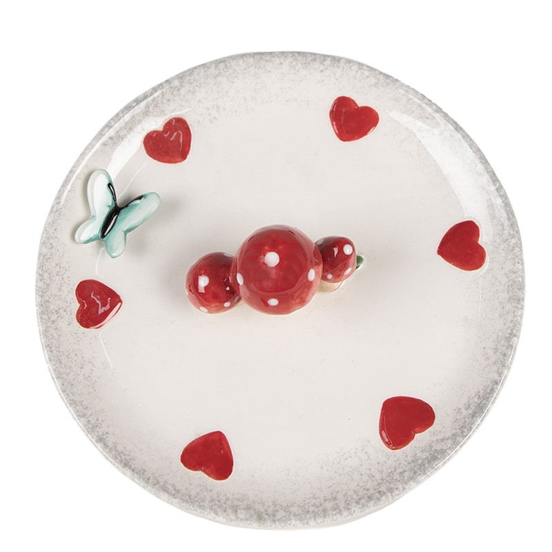 Clayre & Eef Scodella decorativa Ø 21x4 cm Bianco Rosso  Ceramica