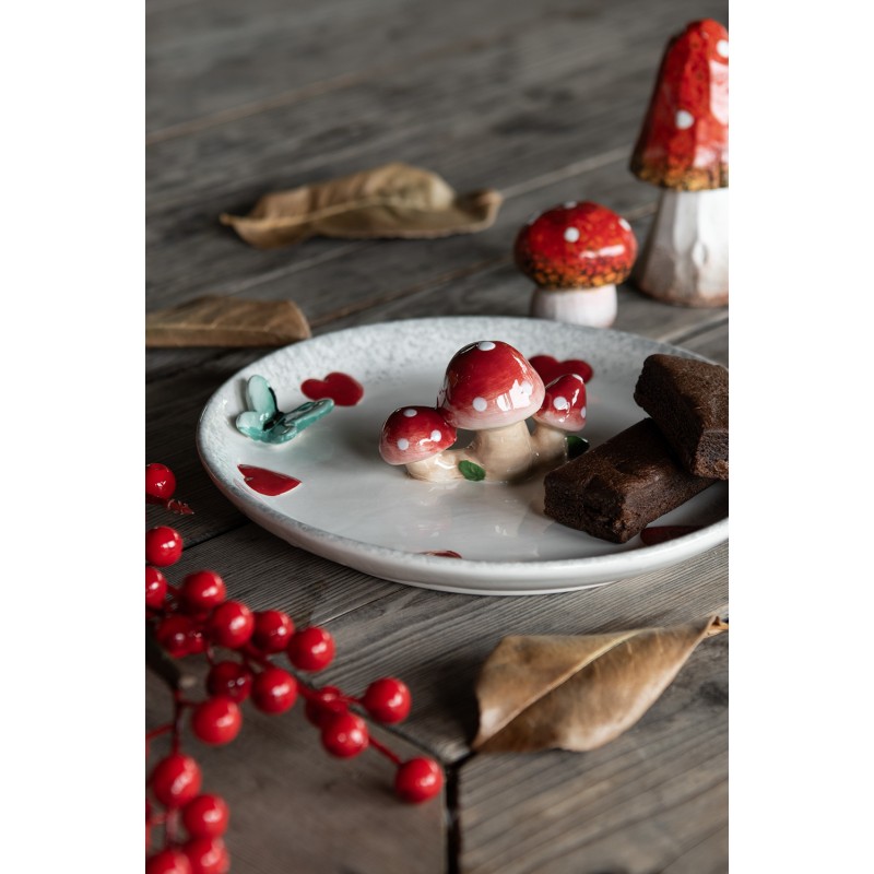 Clayre & Eef Scodella decorativa Ø 21x4 cm Bianco Rosso  Ceramica