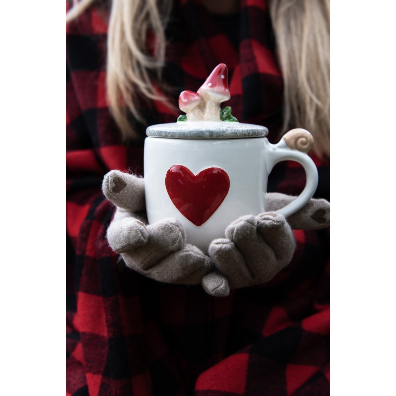 Clayre & Eef Tasse 400 ml Weiß Rot Keramik Pilze