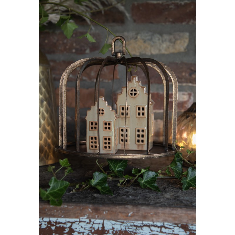 Clayre & Eef Dekoratives Haus mit LED 8x7x16 cm Beige Porzellan
