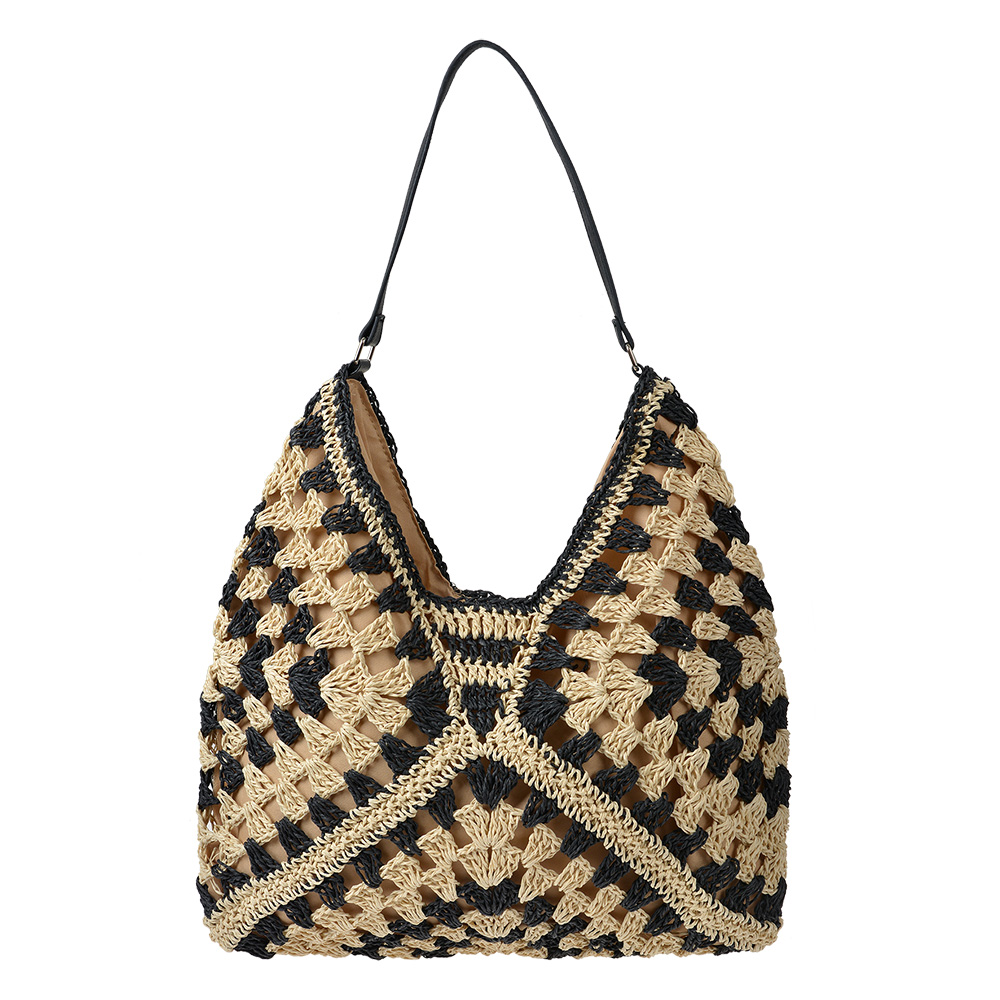 Clayre&Eef Strandtas 38x40 cm Beige Zwart Synthetisch afbeelding