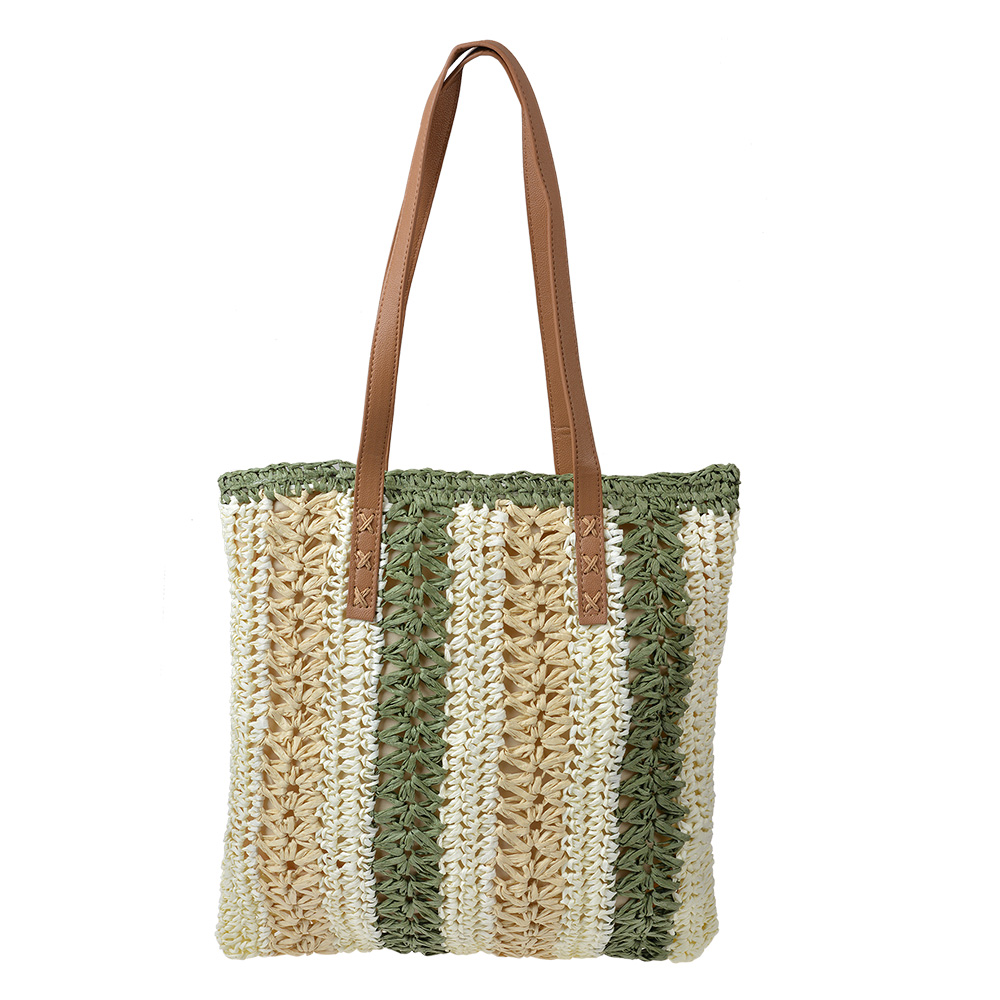 Clayre&Eef Strandtas 36x40 cm Beige Groen Synthetisch afbeelding