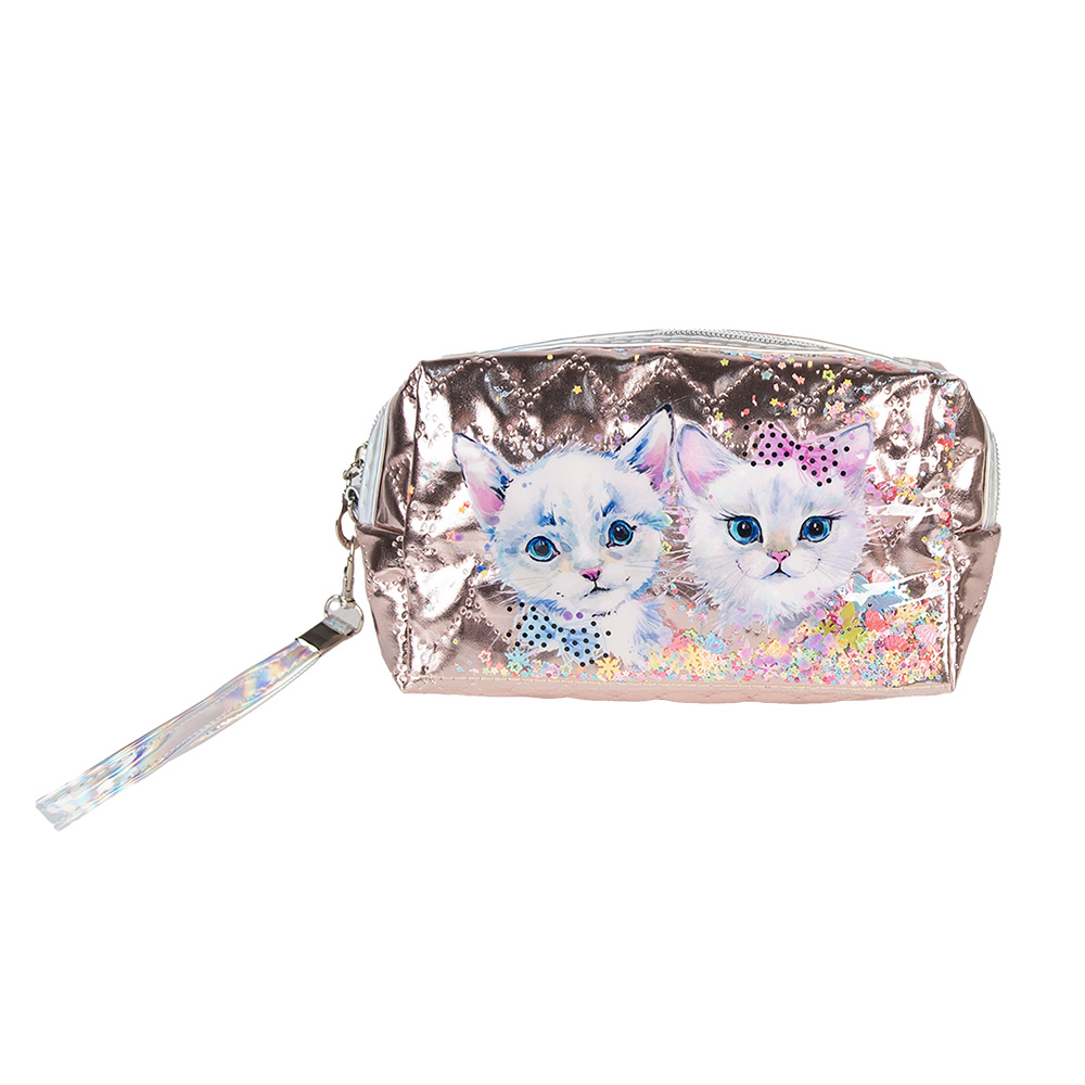 Clayre&Eef Toilettas Dames 18x7x10 cm Roze Synthetisch Katten afbeelding