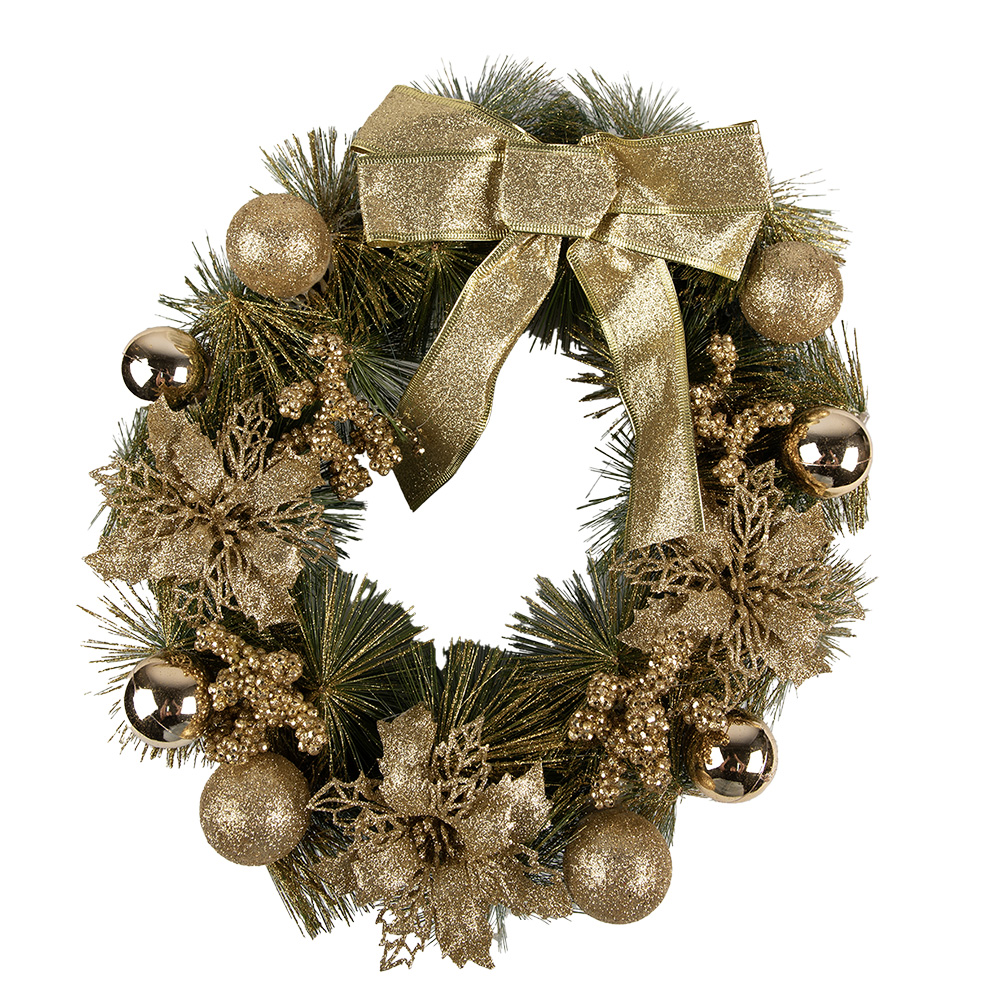 Clayre & Eef Kerstkrans Ø 40 cm Goudkleurig Kunststof afbeelding 1