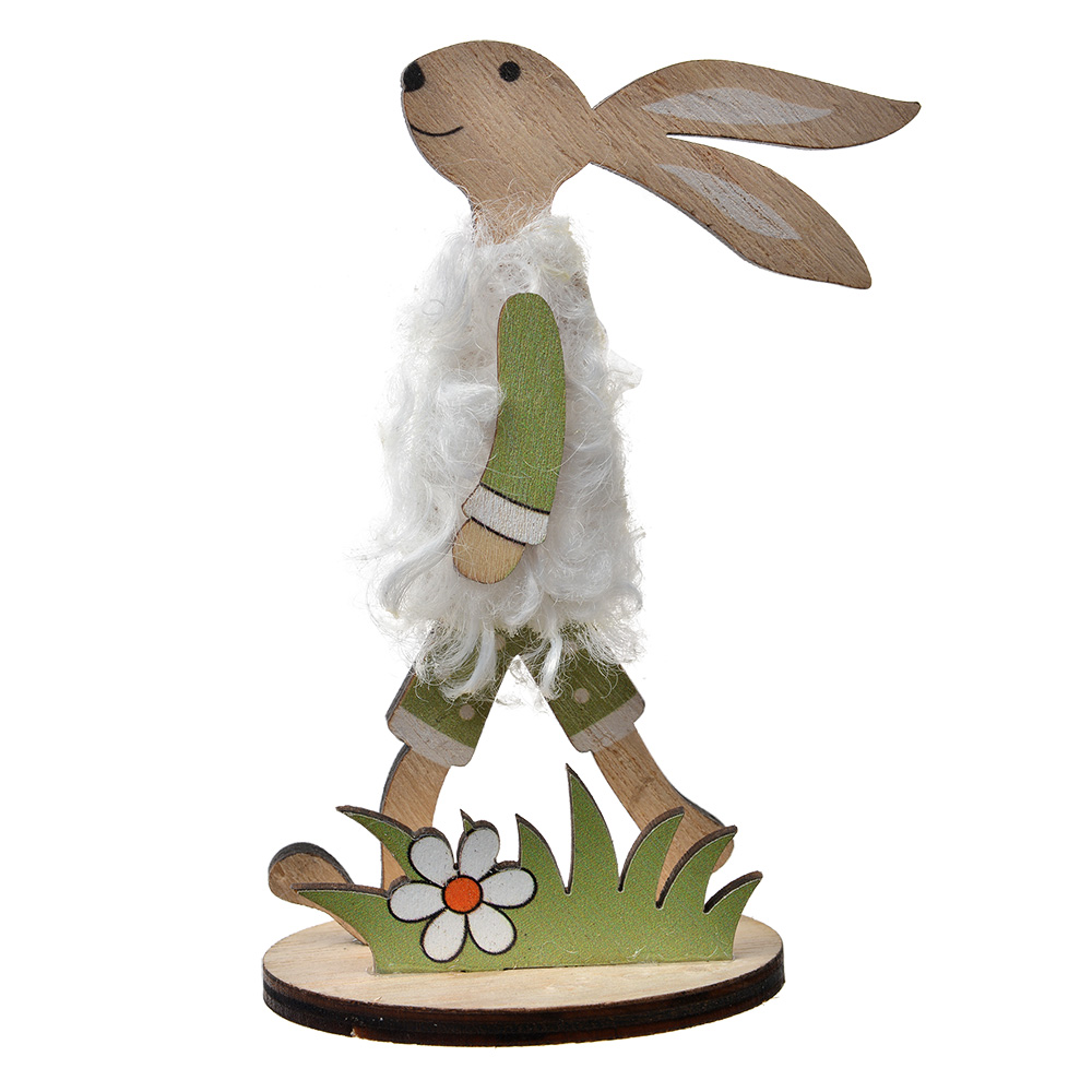 Clayre & Eef Decoratie Beeld Konijn 11 cm Bruin Groen Hout afbeelding 1