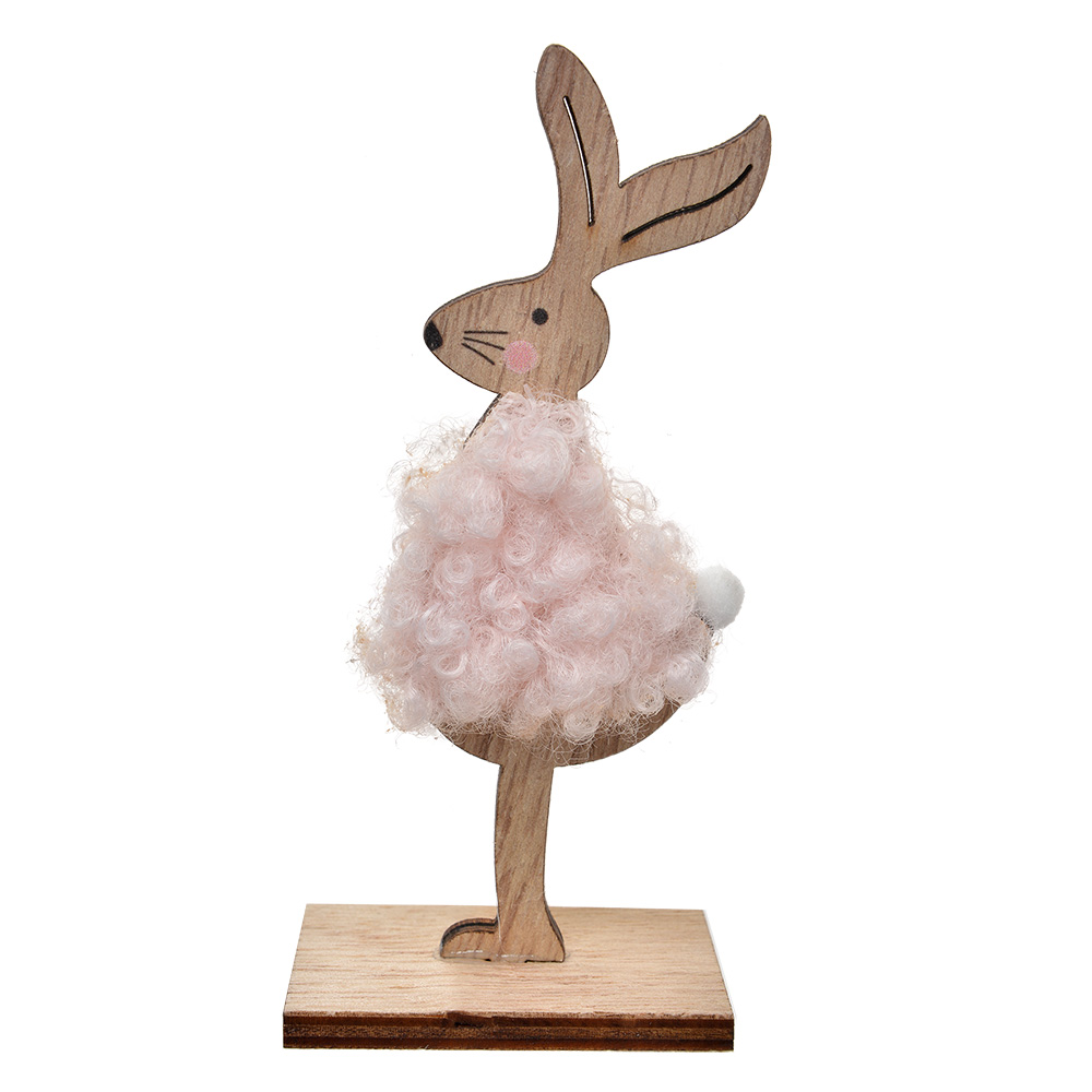 Clayre & Eef Decoratie Beeld Konijn 12 cm Bruin Roze Hout afbeelding