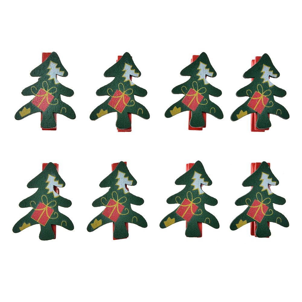Clayre & Eef Decoratieve Knijpers 3x1x4 cm Groen Hout Kerstbomen afbeelding 1