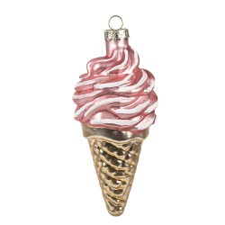 Clayre & Eef Pendentif de Noël Ø 7x14 cm Rose Couleur or Verre Crème glacée