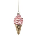 Clayre & Eef Pendentif de Noël Ø 7x14 cm Rose Couleur or Verre Crème glacée