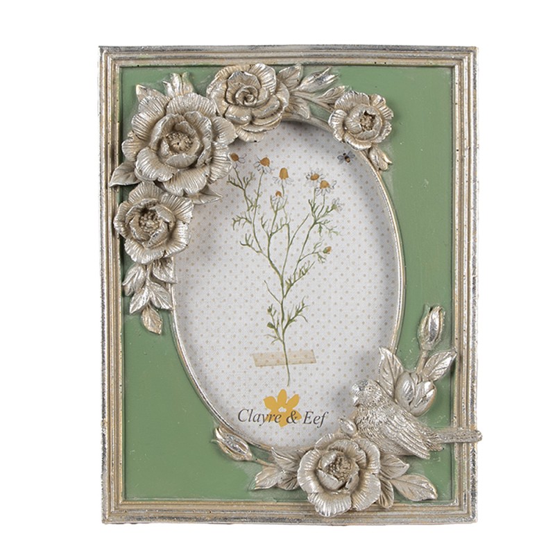 Clayre & Eef Fotolijst 10x15 cm Zilverkleurig Polyresin Bloemen