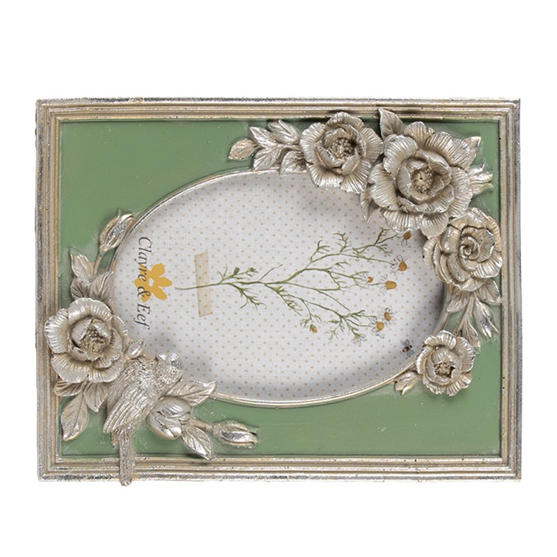 Clayre & Eef Fotolijst 10x15 cm Zilverkleurig Polyresin Bloemen