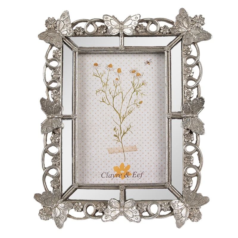 Clayre & Eef Cadre photo 10x15 cm Couleur argent Plastique Verre Papillons