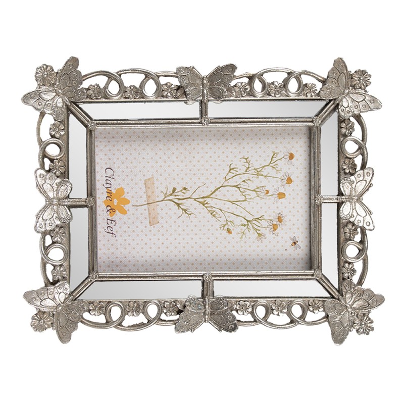 Clayre & Eef Cadre photo 10x15 cm Couleur argent Plastique Verre Papillons