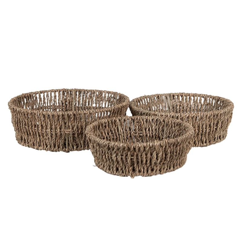 Clayre & Eef Aufbewahrungskorb 3er Set Braun Seegras Rund