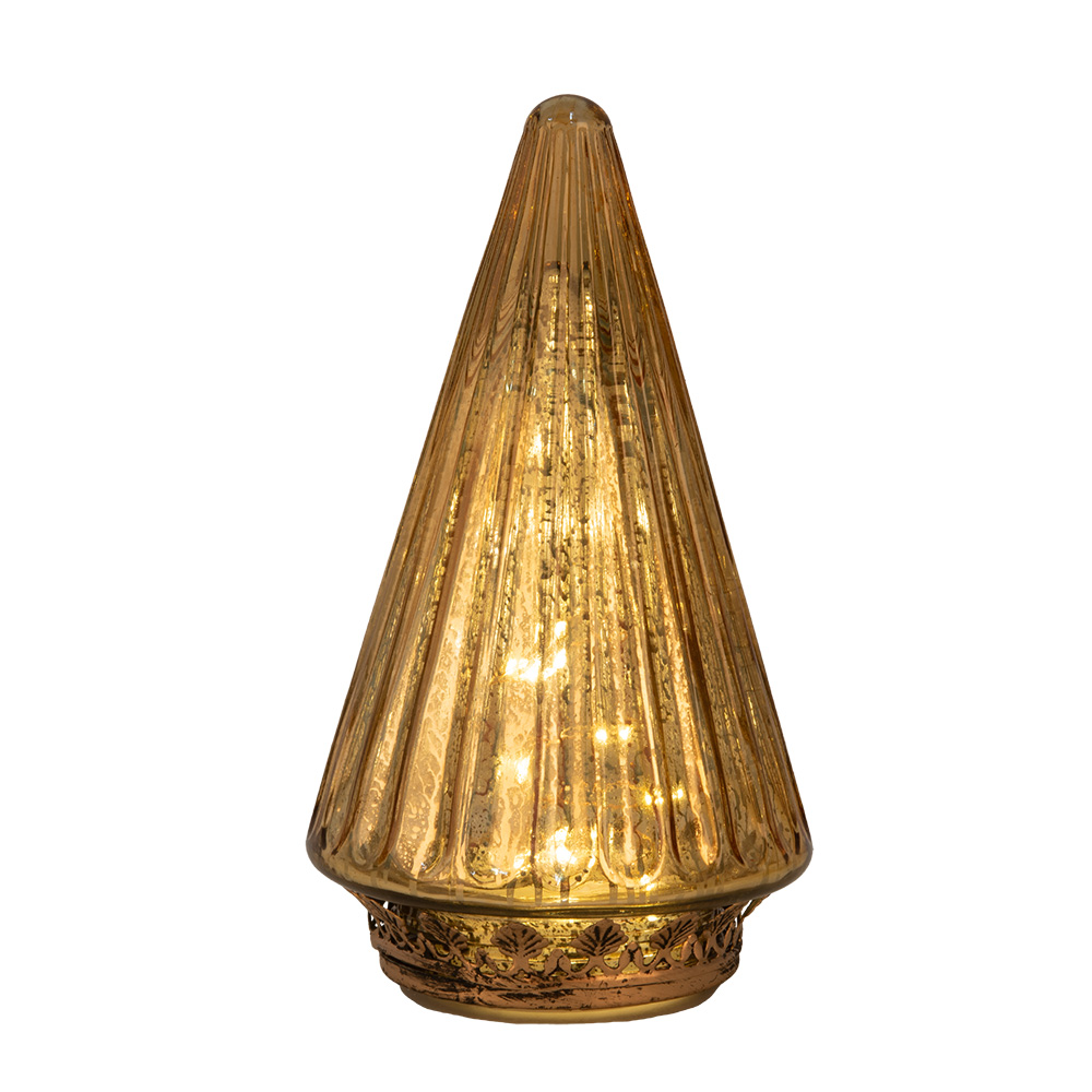 Kerstdecoratie Met Led-Verlichting Kerstboom Ø 11X19 Cm Goudkleurig Glas-image