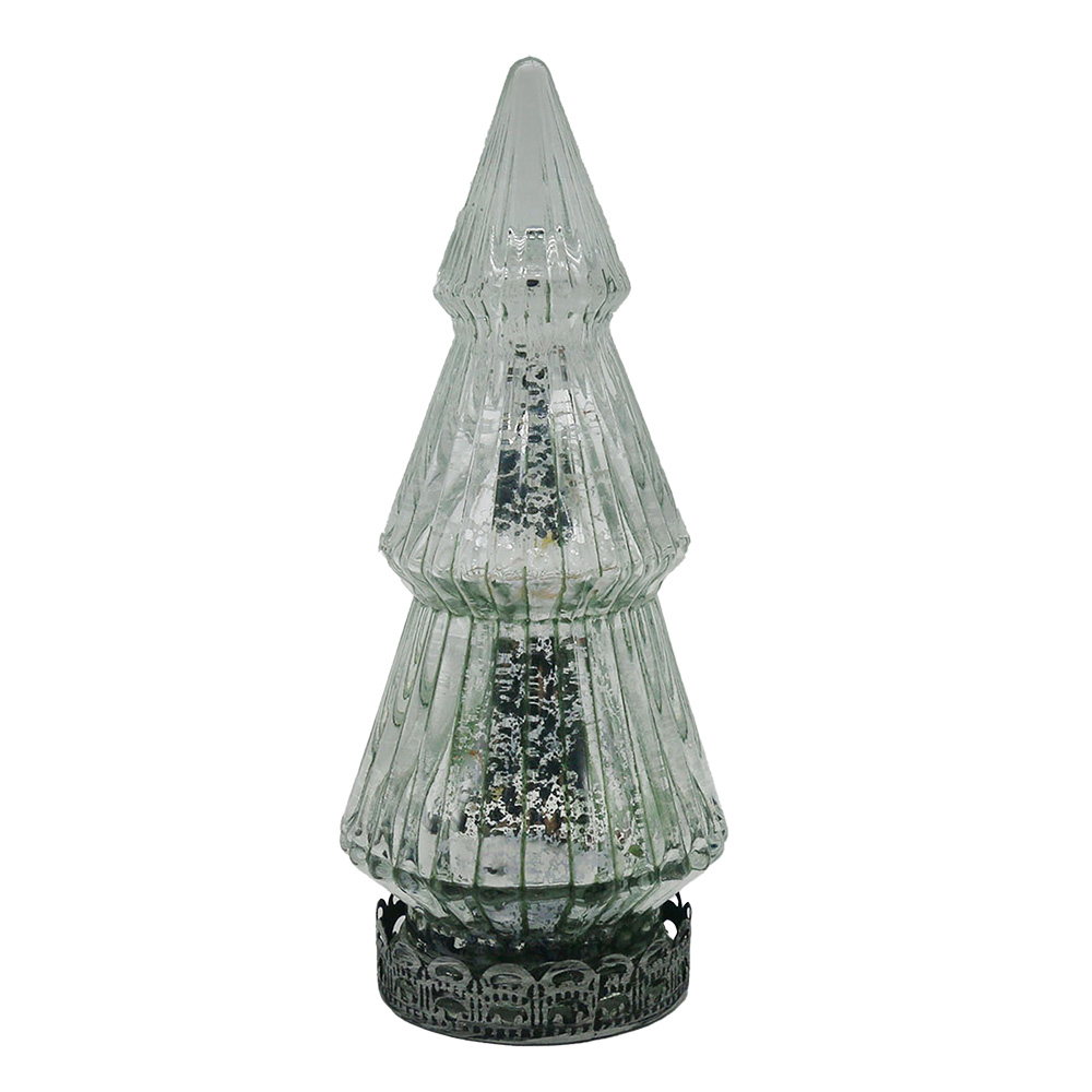 Clayre & Eef Kerstdecoratie met LED-verlichting Kerstboom Ø 7x16 cm Zilverkleurig Glas afbeelding 1