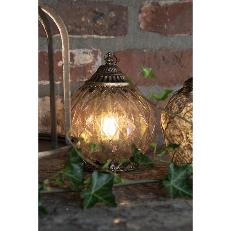 Clayre & Eef LED Lantaarn Ø 15x19 cm Koperkleurig Glas