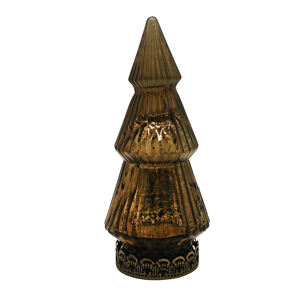 Clayre & Eef Kerstdecoratie met LED-verlichting Kerstboom Ø 7x16 cm Bruin Glas afbeelding 1