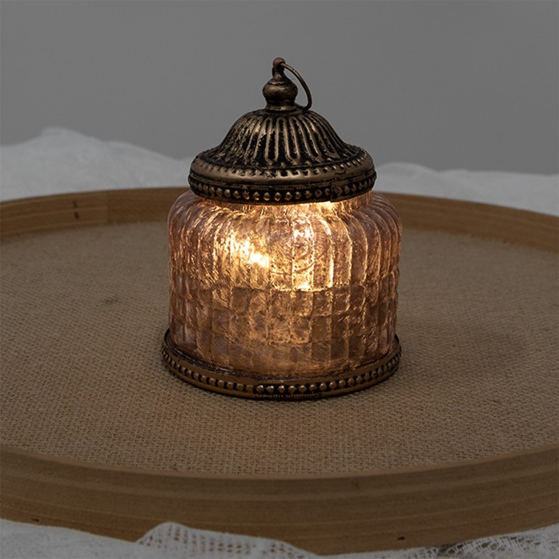 Clayre & Eef Lanterna LED Ø 10x16 cm Marrone Vetro