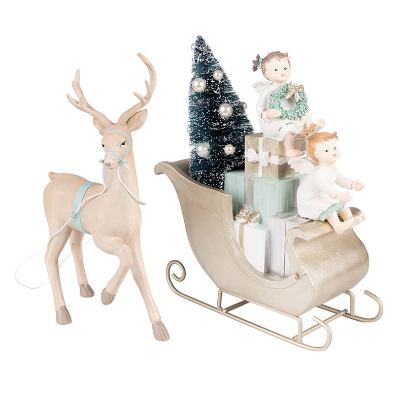 Clayre & Eef Figurine Cerf 26 cm Beige Vert Polyrésine