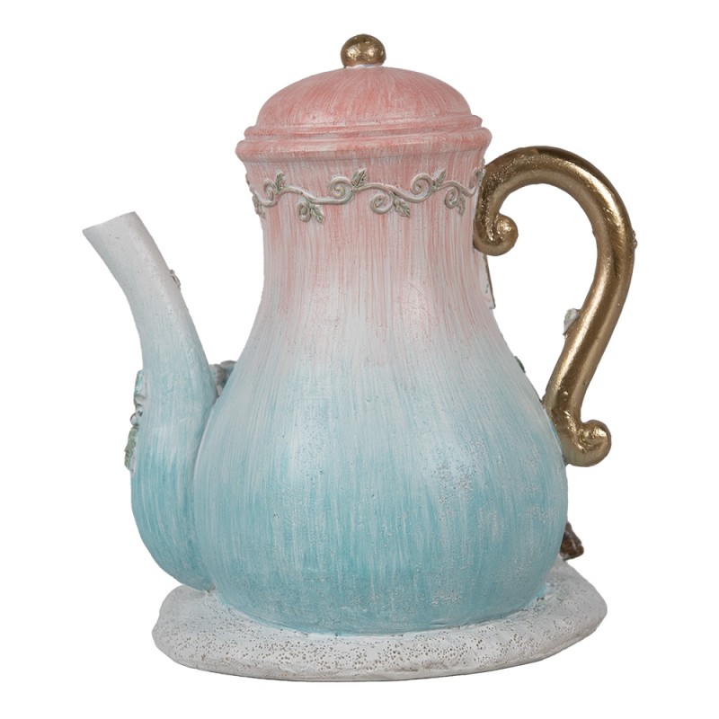 Clayre & Eef Decoratie Huis met LED Theepot 15x12x16 cm Blauw Roze Polyresin Muis